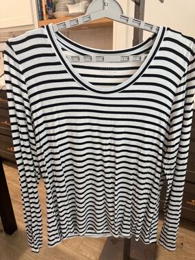 attention Black and White Striped Long-Sleeve Tee